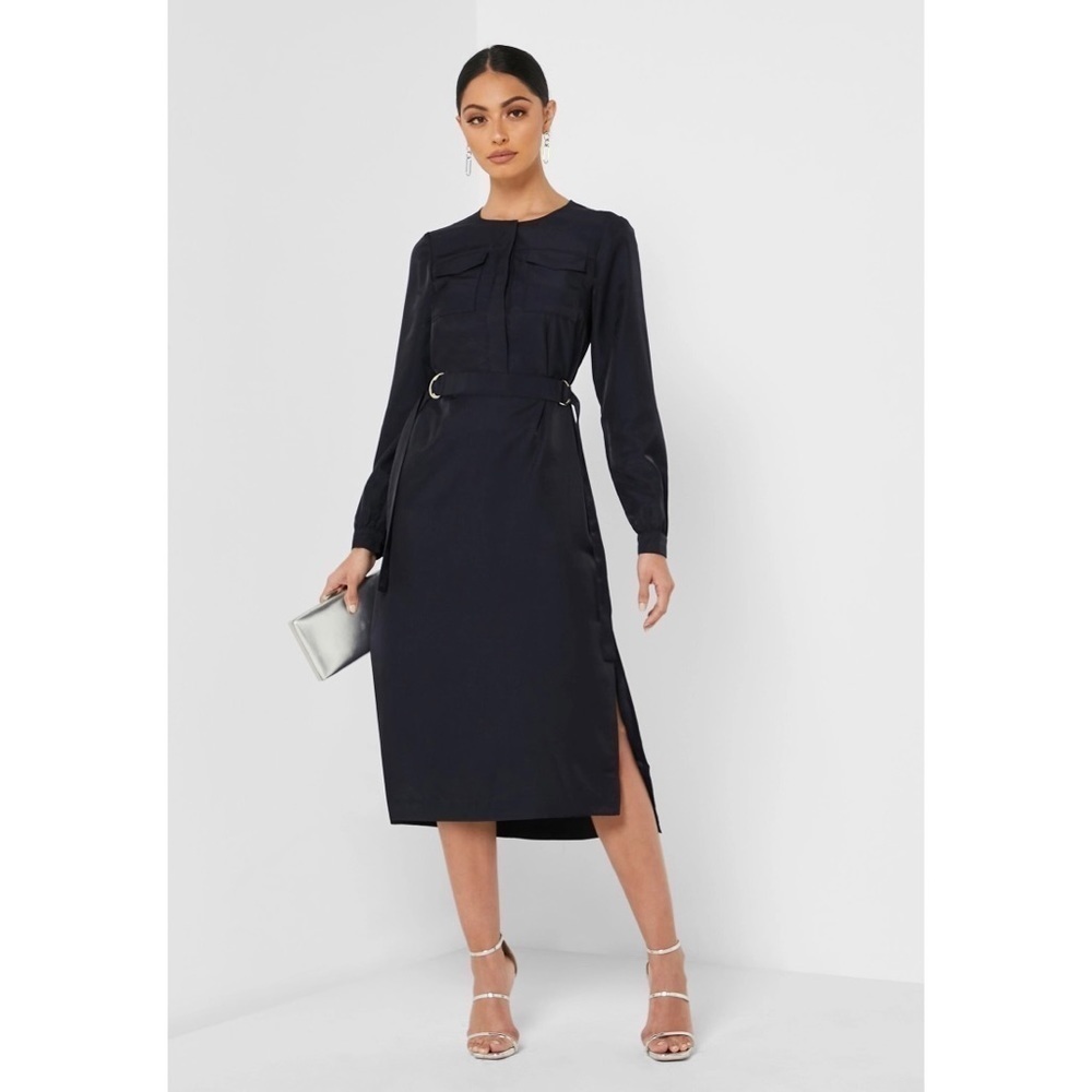Ted Baker Aminna Belted Long Sleeve Dress in Navy Blue Sz. XXS Sz. 00  - BNWT
